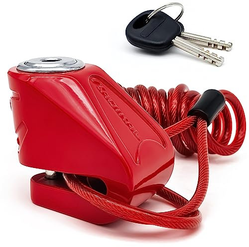 RADIKAL RK534R Bloccadisco Moto, Universale, Compatto, Blocco Facile Senza Chiave ø6mm, Antistrappo, Cavo Promemoria, Lucchetto Antifurto Moto, Scooter, Bicicletta Elettrica, Monopattino Elettrico