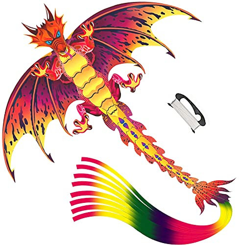 Drachen Flugdrachen, Drachen Bastelset mit Bunte Langen Schwanz und 100m Drachenschnur, Groß Drache für Erwachsene