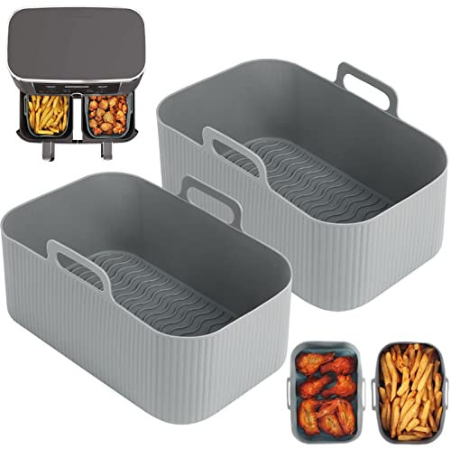 BYKITCHEN 2PCS Silikonform Heißluftfritteuse für Ninja Dual, Air Fryer Zubehör für AF300EU, wiederverwendbarer Rechteckig Silikon-Backkorb für Ninja Foodi 2 Frittierfächern Heißluft-Fritteuse