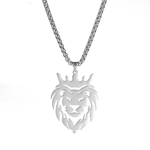 Dreamtimes Löwe mit Königskrone Halsketten für Männer Jungen Punk Tier Edelstahl Anhänger Halskette Herrenkette Modeschmuck Gothic Punk Rock Herren Anhänger Halskette