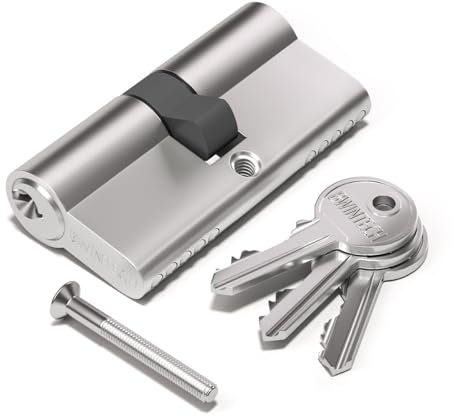 Bwintech 1 Pcs 40/60mm Euro Cilindro de latón, 100mm Gire el pomo/llave de cilindro de bloqueo con 3 llaves de latón estándar, Anti Picking, Anti Perforación, Anti Bumping, acabado níquel satinado