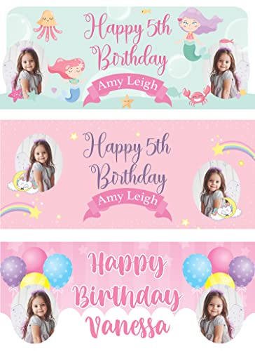 Hippowarehouse Girls Photo Banner Personalised Happy Birthday 5ft x 2ft Custom Image Name Age Poster Daughter Kids Party Banner