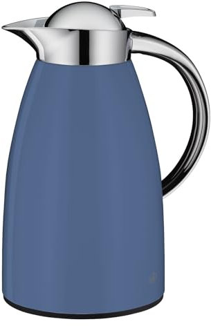 alfi SIGNO 1.0l, blau matt, Edelstahl-Isolierkanne mit hygienischem Hartglaseinsatz, Drehverschluss mit bequemer Drucktaste, ergonomischer Griff, mit einer Hand, ideal als Kaffeekanne, Teekanne