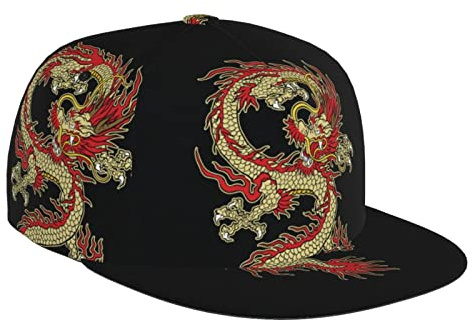 FJAUOQ Casquette de baseball dragon chinois japonais à bord plat réglable pour homme et femme, Dragon-H018, taille unique