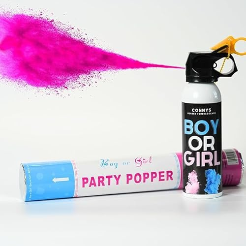 2x Bundle Gender Reveal Feuerlöscher + Gratis Konfetti Kanone | Geschlechtsenthüllung (Rosa)