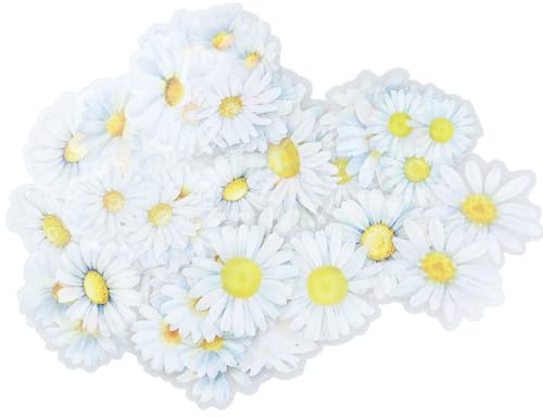 Flower Stickers for Scrapbooking DIY Crafts 50PCS Transparent Self-Adhesive Floral Stickers Waterproof Decorative Aesthetic Stickers for Water Bottle Laptop Greeting Card, White, Daisy