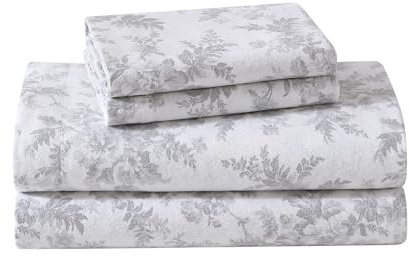 Laura Ashley - King Sheet Set, Cotton Flannel Bedding, Brushed for Extra Softness & Comfort (Vanessa Grey, King)