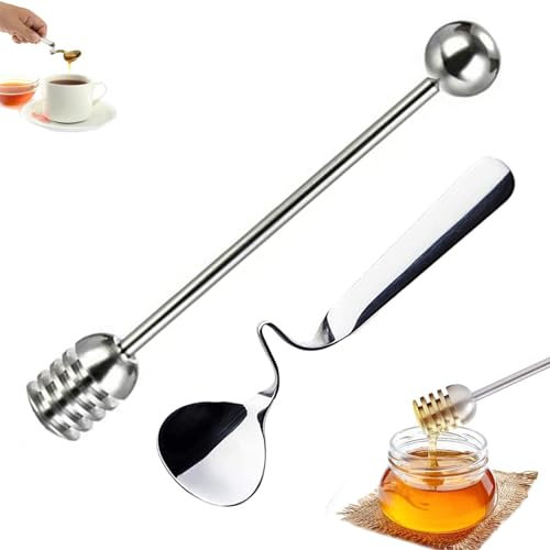 Tomuvpzn Honiglöffel Edelstahl Jamlöffel,2 Stück Hängender Marmelade Löffel Edelstahl Honig Sirup Dipper Stick,Edelstahl Rührlöffel Löffel Rührer Gerader Griffstab Marmelade,Sirup,Joghurt 001