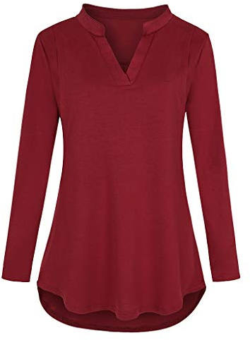 DondPO Camiseta de lactancia de manga larga de algodón suave, blusa de maternidad, blusa de invierno, manga larga, moda de maternidad, camiseta elástica, festiva, lactancia, enfermería, rojo, M