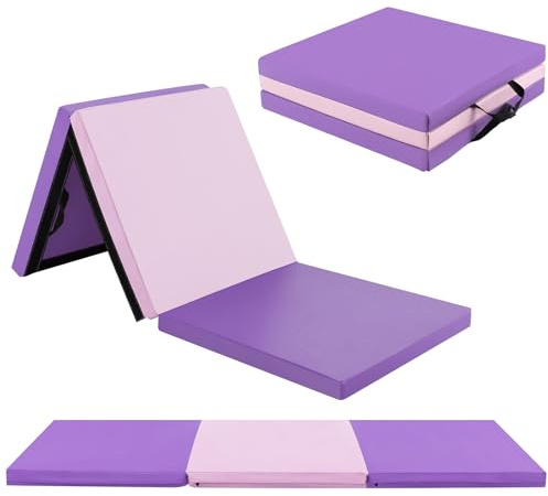 KOMFOTTEU Gymnastikmatte faltbar, Weichbodenmatte 180x60x5cm Fitnessmatte, Turnmatte dick mit Tragegurt, 3-Fach Yogamatte Sportmatte rutschfest für Yoga Fitness Training