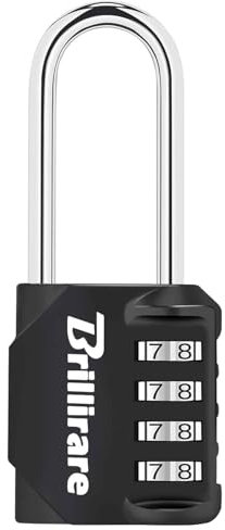 Brillirare Combination Lock, 4-Digit Padlock 2.3 Inch Long Shackle, Waterproof Zinc Alloy Outdoor Travel Luggage Locks Keyless for Backpack, Gym Locker, Hasp, Fence, Gate, Case, Toolbox-Black