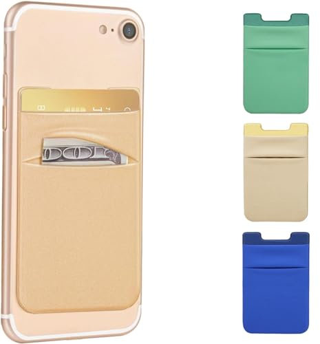 Mizi 3 Pack Adhesive Phone Stretchy Wallet, Card Holder for iPhone/Android/Samsung Galaxy - Light Blue/Mint Green/Beige