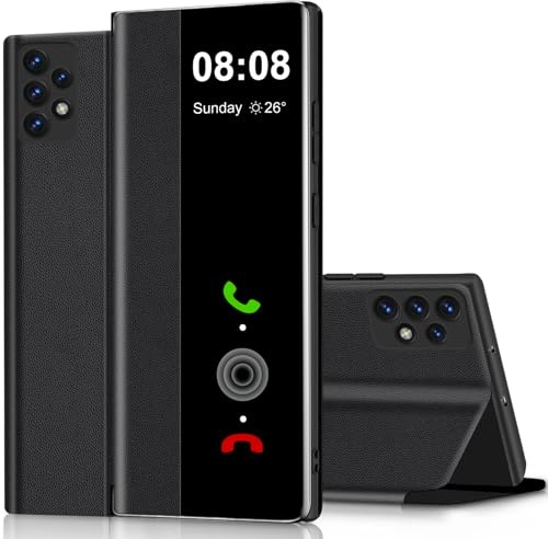 Handyhülle für Samsung Galaxy A53 5G Hülle Clear View, für Samsung Galaxy A53 Hülle mit Ständer Klappbar Touchscreen View Flip Extra-Dünn Leder Schutzhülle Case, Cover Clear S View