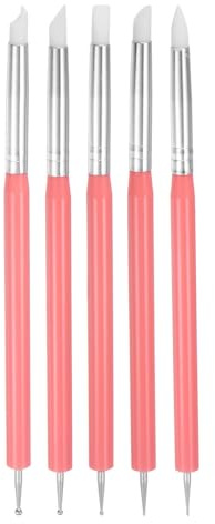 QUARKZMAN 5Stk Silikon Ton Modellier Werkzeug Doppelendig Gummi Spitze Rosa | Metall Kugel Silikon Former Stifte Modellier Punktierung Werkzeug, für Basteln Skulptur Töpfern Malen