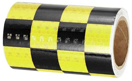 PATIKIL Cinta Reflectante Adhesiva, 10cm x 3 m PVC Cinta de Advertencia de Seguridad de Alta Visibilidad Impermeable para Nocturna Camiones Coches Ropa, Negro Cuadro, Amarillo Fluorescente