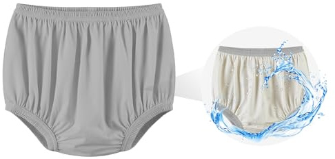 EEOST Adult Diaper Cover for Incontinence Noiseless Leak-Protection Underwear Plastic Pants Over Diapers Waterproof Rubber Pants (Gray, S(Men Size))