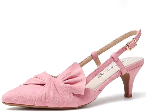 Greatonu Women's Pointed Toe Slingback Dress Court Shoes, Pink Bowtie - 7 UK