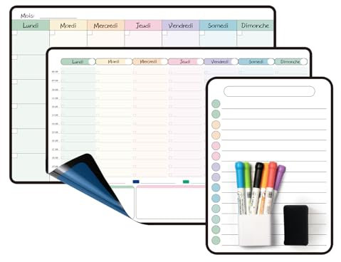 MCCORL Calendrier Adhesif Tableau blanc Planning Mural, Planificateur Mensuel et Semainer effaçable parfait pour Planification des Tâches, Organiseur Hebdomadaire Repas familial - en Français