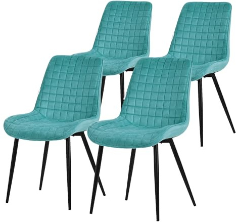 ML-Design Esszimmerstühle 4er Set, Petrol, Sitzfläche aus Samt, Schwarzes Stahlgestell, Küchenstühle mit Rückenlehne, Wohnzimmerstühle, Polsterstühle für Esszimmer, Küche & Büro, Gepolsterte Sessel