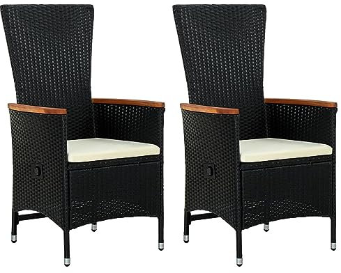 Xichuzi Gartenstühle 2 STK. mit Polstern, Balkonstuhl Hochlehner, Terrassenstuhl, Gartenmöbel Set, Balkon Stühle, Terrassenmöbel, Poly Rattan Schwarz