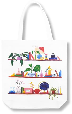 kate spade new york Canvas Tote Bag for Women, Cute Tote Bag for Work or Teacher, Canvas Beach Bag, Book Tote with Pocket, Charmed Library, Charmed Library, L