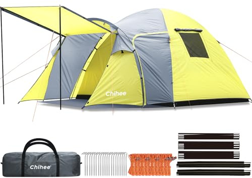 Chihee Tenda da campeggio 3 persone Doppio strato Tende a cupola Grande capacità 4 Stagioni Da viaggio Zaino in spalla Spiaggia Rifugio all'aperto Impermeabile Tenda antivento con parapioggia ﻿