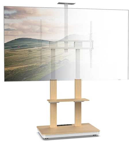 XTRARM Duolite mobilt, höjdjusterbart TV-stativ för 45-110 tum och max. 120 kg, max. VESA 900x800, med hyllor och grenuttag, vit, manuell