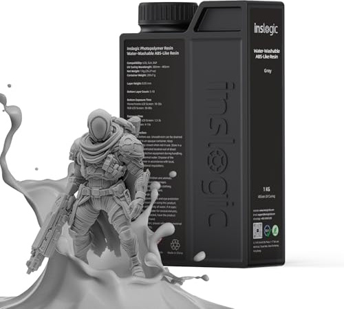 Inslogic Wasser Waschbares ABS-Like Resin, 3D Drucker Harz Wasserlöslich, Nicht spröde, Hohe Präzision 405 nm UV-härtendes Harz für LCD-DLP-SLA-3D-Drucker, 1kg​ Grau​