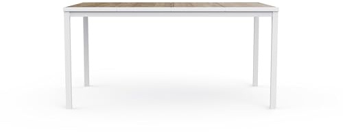 Keter Porto Tavolo da Pranzo Esterno per Giardino e Terrazza, 160x95x75H cm, Adatto per 6 Persone, Piano in Finitura Effetto Legno, Struttura in Metallo Bianca