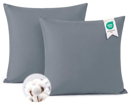 Aisbo Kissenbezug 80x80 Baumwolle 2er Set - weiche Kopfkissenbezug 80 x 80 Grau mit Reißverschluss, 80x80cm Grau Pillow Cover Pillowcase