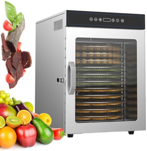 Deshidratador De Frutas Giratorio De 12 Bandejas, Deshidratador De Acero Inoxidable, Secador De Alimentos De 1000 W, Deshidratadores De Carne Con Temporizador De 24 Horas,Silver-220V