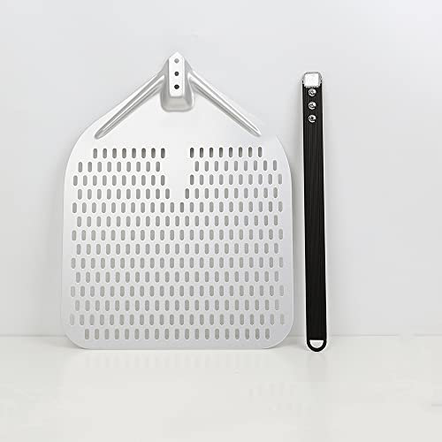 Pala per pizza perforata da 35 x 35 cm, con manico staccabile, professionale, rettangolare, per pizze e pane, vassoio in alluminio anodizzato duro