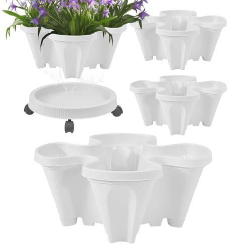 shuhauk Erdbeer-Pflanzgefäß | Erdbeerturm 4 Garten-Pflanztöpfe - Blumentöpfe mit abnehmbarem Tablett & Rädern, Gartenbedarf für Blumen, Gemüse, Sukkulenten