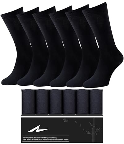 Niorasen Bamboo Dress Socks for Men, 6 Pairs, Soft Top Crew | 90% bamboo viscose, breathable and moisture wicking with soft cuffs and reinforced heel and toe; for business or casual wear.