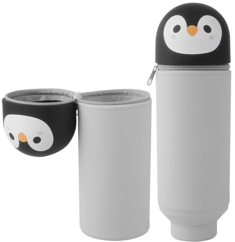 YADOBIG 2 in 1 Kawaii Schlampermäppchen, Teleskopisch Silikon Federmäppchen mit Reißverschluss, Ständer Federmäppchen Silikon, Geeignet für Schule, Geschenk für Jungen und Mädchen, Kawaii Pinguin