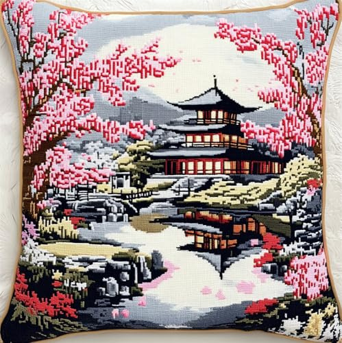ORLUMY Kit De Crochet À Loquet Coussin Temple Japonais, 43×43Cm Kits De Fabrication De Taie D'Oreiller