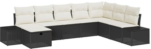 vidaXL Trädgårdsoffset med kudde 8 pcs Svart Poly rattan, Trädgård och terrass, modern, hållbar, modulär, lätt, UV-skyddad, rattan-soffa, utomhusmöbler set