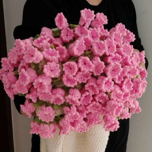 Valentine's Day Handmade Crochet Bellflower Bouquet Blanket,Romantic Knitted Rose Floral Throw Blankets Sofa Blankets,Luxury Crochet Flower Roses Blankets for Mom, Wife (Bellflower-Pink, 63 in)