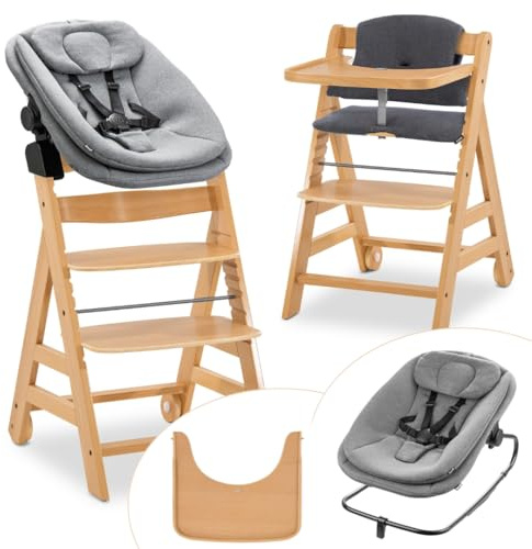 hauck Alpha Move Set 3 en 1 Trona de Madera Evolutiva con Hamaca para Recién Nacido | Silla alta Bebé desde el Nacimiento | Tronas Niños Completa Incluye Cojín y Bandeja - Natural
