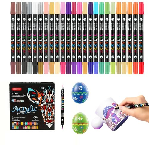 Rbleote Porzellanmalstifte mit Doppelspitze, 24 pcs Porzellanstifte Spülmaschinenfest, Keramik Bemalen Stifte, für Tassen Keramik Mustern und Designkreationen Auf, für Kinder ab 3 Jahren (48 Farben)