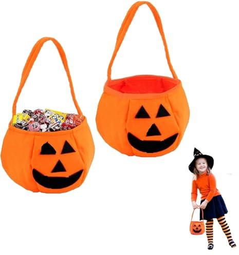 2 stycken halloween pumpa godispåsar, halloween pumpaväska trick eller behandla väskor, godis bärkassar, påse, pumpa samlarväska för halloween/n party maskerad inredning