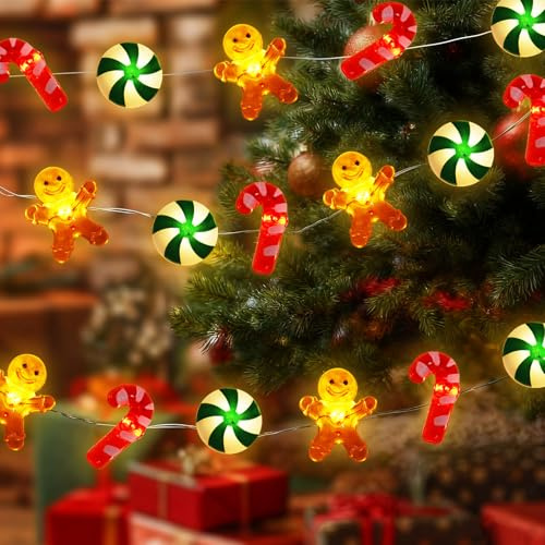 SOETDERT Lichterkette Weihnachten, 3M 30 LED Lebkuchenmann Weihnachtsdeko Lichterkette, Weihnachtslichterkette mit Zuckerstange, Weihnachtsbeleuchtung Innen für Weihnachtsbaum, Party, Balkon, Fenster