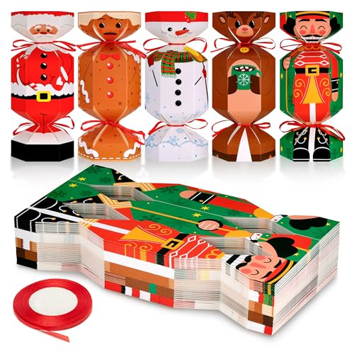 Huiguli 50 Pezzi Cracker Natalizi Kit Fai Da Te, Decorazione da Tavolo per Natale Compleanno Festa, Scatole di Carta per Caramelle, Decorazioni Regali, Personaggio