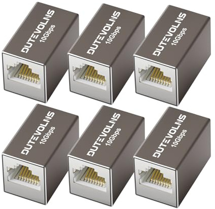 Dutevolns RJ45 Coupler 10Gbps 6 Pieces, Expansion Adapter with Aluminum Alloy Shell, Female to Female RJ45 Connector, Ethernet Extender for Cat8 Cat7 Cat6 Cat5 Cable, 100m Long Distance Extension,Grey