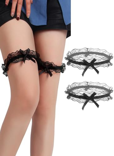 ohmydear 2 stycken strumpeband för brud, elastisk spets, strumpband, svart, one size