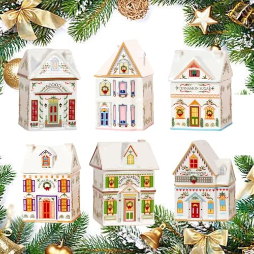 Holiday Village Spice House Set, Mini Gingerbread Village Sets, Festive Spice Village Houses for Kitchen Countertop, Coffee Bar and Wax Warmer Decor