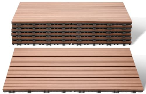 Peviasot Piastrelle per terrazze in WPC, 30 x 60 cm, 6 pezzi/1 m², in WPC, resistenti all'acqua e antiscivolo, con sistema di drenaggio e a clic, facili da posare, marrone