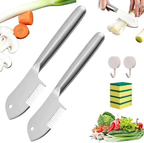 Pelador multiusos de acero inoxidable para juliana, 2026 Cortador multiusos mejorado para verduras en juliana, rallador de cocina y agujero para colgar zanahorias y pepinos (A-2pcs)