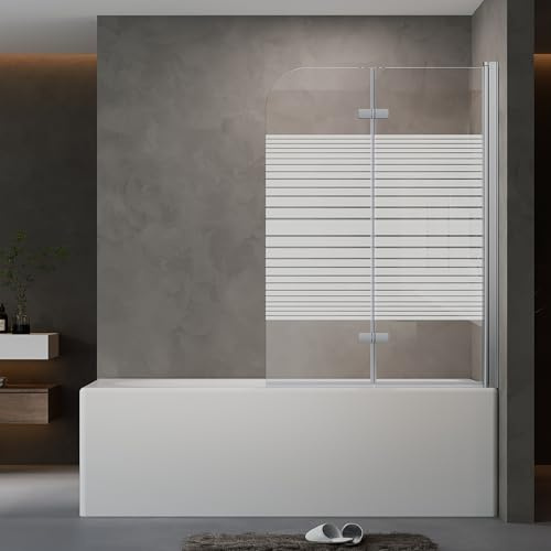 AQUENITH Duschwand für Badewanne 120x 140cm Badewannenfaltwand Faltbar | 2-teilig Badewannenwand Duschwand Faltwand 6mm Sicherheitsglas ESG Glaswand,Hebe-Senk-System