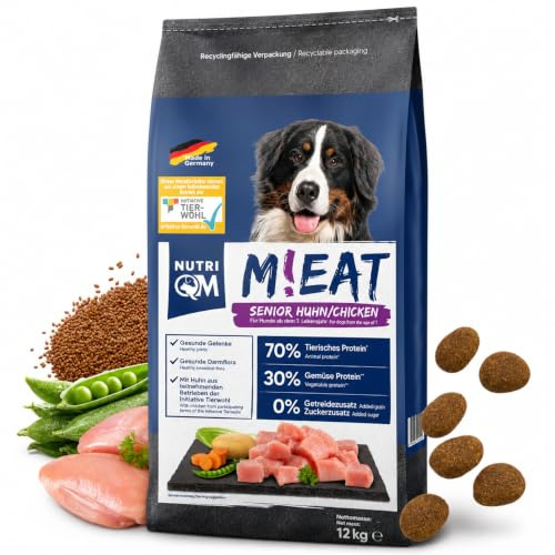 NutriQM® Senior Hundefutter Trocken | 12 kg | Getreidefreies Trockenfutter mit Huhn & Kartoffel | Weniger Fett & Protein für Hunde ab 7 Jahren | Ohne Zucker & Konservierungsstoffe | Made in Germany